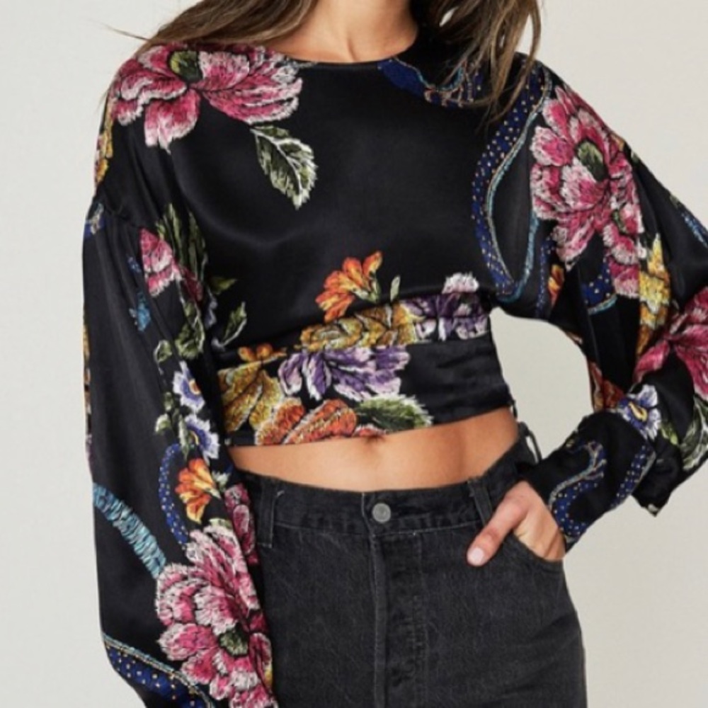 AFRM || Floral Satin Crop Top